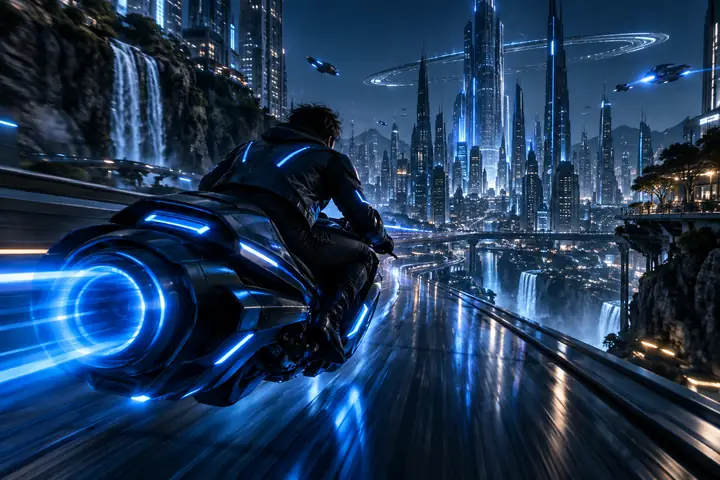 Beispielszene mit einem futuristischen Hoverbike