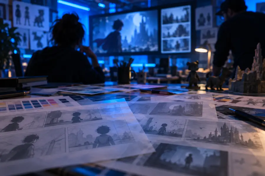 Unfocused visual concept prepared for a studio video workflow